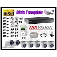 Kit 7 Cámaras de Seguridad Hikvision Full Hd 1080P mas Disco 2Tb Completo