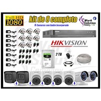 Kit 8 Cámaras de Seguridad Hikvision Full Hd 1080P 6 Cámaras Audio Incorporado