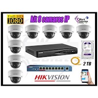 Kit 8 Cámaras de Seguridad Ip Interior Hikvision mas Disco 2Tb Wd Púrpura