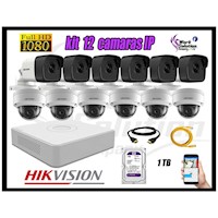 Kit 12 Cámaras de Seguridad Ip Poe Hikvision mas Disco 1Tb Wd Púrpura