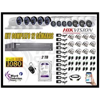Cámaras de Seguridad Kit 12 Hikvision Full Hd 1080P 03 Cámaras Audio Incorporado