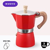 Cafetera Italiana Clásica con Mango de Madera de 150 ML Rojo