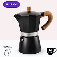 Cafetera Italiana Clásica con Mango de Madera de 670 ML Negro