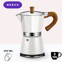 Cafetera Italiana Clásica con Mango de Madera de 150 ML Blanco