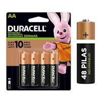 Caja de 48 unid de Pilas Recargables Duracell AA de 2500 mAh