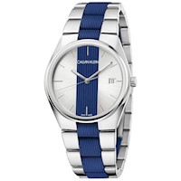 Reloj Calvin Klein Contrast K9E211VX Suizo Fecha Cristal de Zafiro Acero Inoxidable Plateado Azul