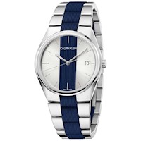 Reloj Calvin Klein Contrast K9E211VX Suizo Fecha Cristal de Zafiro Acero Inoxidable Plateado Azul