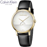 Reloj Calvin Klein Established K9H2X5C6 Suizo Para Hombre Acero Inoxidable Dorado Cuero Negro