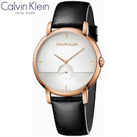 Reloj Calvin Klein Established K9H2X6C6 Suizo Para Hombre Acero Oro Rosado Cuero Negro