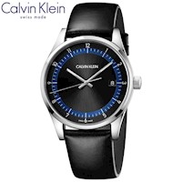 Reloj Calvin Klein Completion KAM211C1 Suizo Cristal Zafiro Fecha Correa de Cuero y Dial Negro