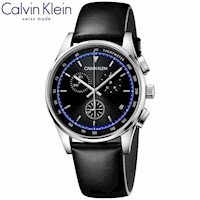 Reloj Calvin Klein Completion KAM271C1 Suizo Fecha Cronometro Cristal Zafiro Cuero Negro Dial Negro