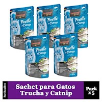 Pack x5 Sachet para Gato Leonardo sabor Trucha y Catnip 85gr