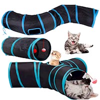 Set 3 Túnel para Gatos Polyester Plegable 120, 80, 50cm Negro/Turquesa