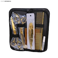 KIT de Peluquería estuche de tijeras y accesorios Dorado