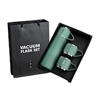 Set Termo Con 3 Tazas Para Bebidas Acero Inoxidable Color Verde -500 Ml