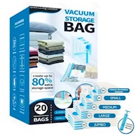 Set 20 Bolsas de Aire al Vacío de Viaje con Bomba de Aire Manual Jumbo Large Medium Small