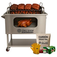 Caja China Grande Inoxidable Visor + Guantes + Carbón + Cerveza