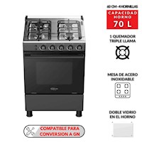 Cocina de pie a gas 24 pulgadas 4 hornillas Lindau Black  marca  KLIMATIC