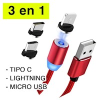 Cable Imantado Magnético 3 En 1 de USB a Android Tipo C Y Lightning
