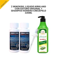 2 Minoxidil Líquido  con gotero original +  Shampoo Romero  320 ml