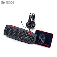 Kit Gamer 4 en 1 TEROS TE-5014S Teclado Mouse Audífonos Mousepad RGB