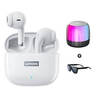 Audífonos Bluetooth Lenovo LP40 PRO Blanco + Parlante K3 plus + lentes de regalo