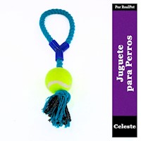 Cuerda con Pelota Tennis para Perro Celeste