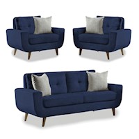 Juego de Sala Vintage 2 1 1 Modelo Mango azul osc