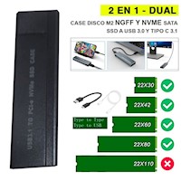 Case Disco M2 Ngff Nvme Sata Ssd DUAL A Usb 3.0 Y Tipo C 3.1