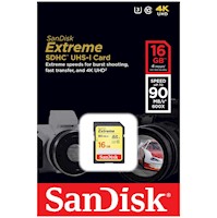 MEMORIA SD SANDISK EXTREME 16GB 4K UHS-I CLASE-10 U3 90MBS-AMARILLA