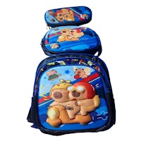 Mochila Capibara  3 Piezas Alto Relieve Ruedas y Luces - Niño