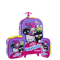 Set Maleta Full 3D EVA Triple Rueda Scool Ranger - HELLO KITTY & FRIENDS