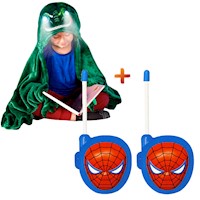 Manta con Capucha Luces LED Dinosaurio+ Walkie Talkie Spiderman