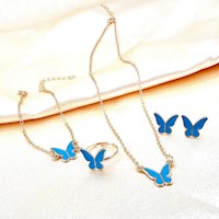 Set joyas mariposa collar, aretes, anillo y pulsera dorado con rosado