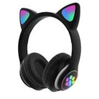 Audífono Bluetooth Gato con Luz Led Negro