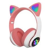 Audífono Bluetooth Gato con Luz Led Rosado