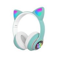 Audífono Bluetooth Gato con Luz Led Turquesa Menta