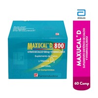Maxucal D 800, 1500 mg de Citrato de calcio + 800 UI de Vit D x 60 comprimidos