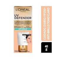 Protector Solar L'Oréal Paris UV Defender Antibrillo con color CLARO SPF 50