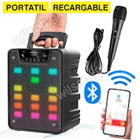 Parlante Bluetooth LED + Microfono Amplificador Voz Recargable Karaoke