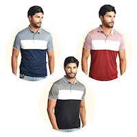 Pack 3 Polos Cuello Camisa Vino, Azul y Negro