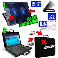 Kit Cooler doble Led p Laptop USB 15.6  + Funda para Laptop Maletin