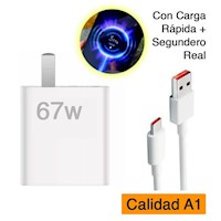 Cargador para Xiaomi 67W con Carga Rápida y Segundero Cable Tipo Redmi