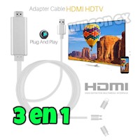 Cable 3 en 1 Lightning Y Tipo C A Hdmi Android & Ios Mirascreen