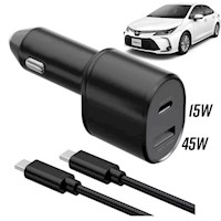 Cargador De Auto Usb Tipo C 45w + 15w Dual Carga Rápida