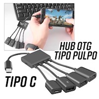 Adaptador OTG Pulpo Tipo C p celular Hub 3 puertos USB tipo-c 4 en 1