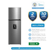 Refrigeradora de 263 Lts Top Mount con Dispensador de Agua Midea MDRT385MTR46PEW Inox