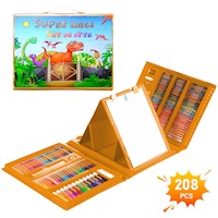 Mega Set de Arte 208 Piezas Kit de Dibujo Niños Dino Naranja