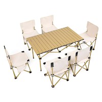 Mesa + 6 Sillas Plegables de Camping Beige WY8