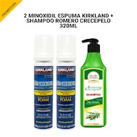2 Minoxidil Espuma Kirkland + Shampoo Romero Crecepelo 320 ml